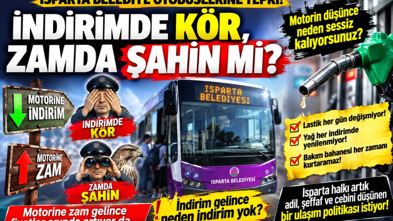 ISPARTA’DA OTOBÜS ÜCRETLERİNE TEPKİ: “İNDİRİMDE KÖR, ZAMDA ŞAHİN Mİ?”